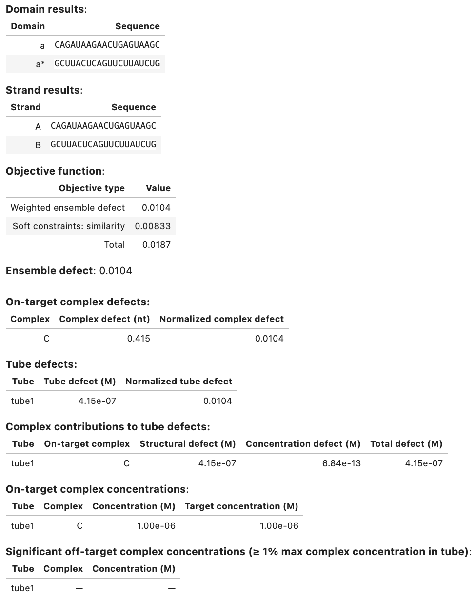 Evaluation output